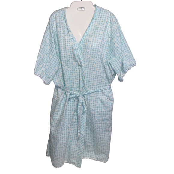 Vermont Country Store Robe Womens M/L Gingham Floral Seersucker Belted Pockets - Picture 1 of 11